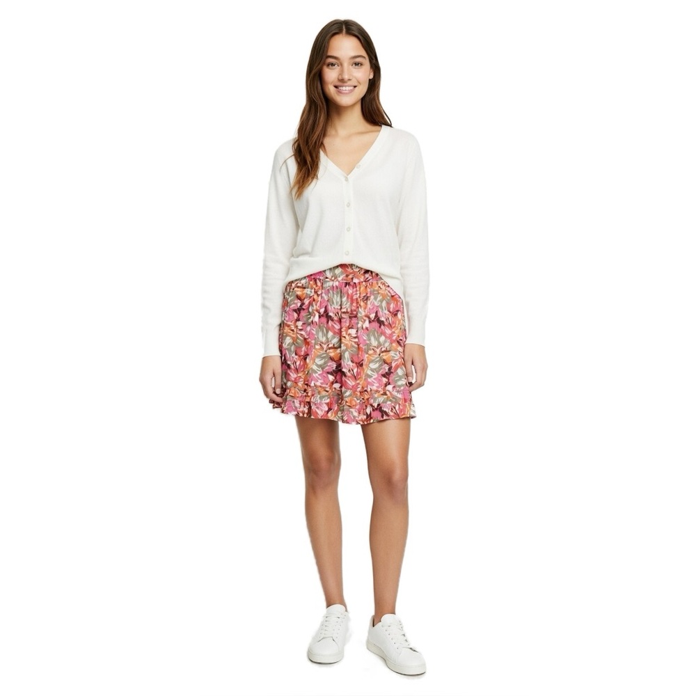 Ann Taylor LOFT 100% Cotton Fully Lined Pin Tuck Hem Abstract Floral Mini Skirt